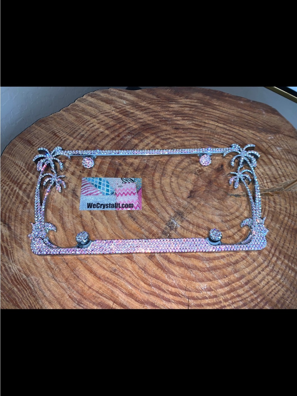 Swarovski Iridescent Crystal License Plate Frame with Floral Accents